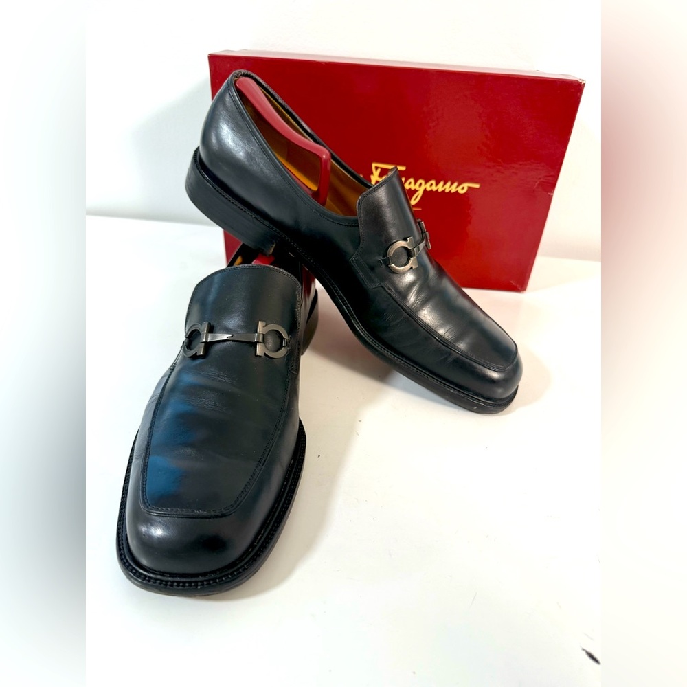 Salvatore Ferragamo Black Leather Slip-On Loafers 13 D